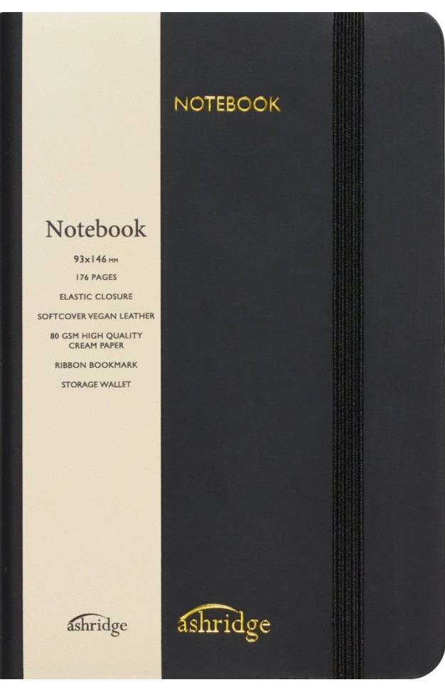Z  Ashridge Small PU Rainbow Edge Lined Notebook Black